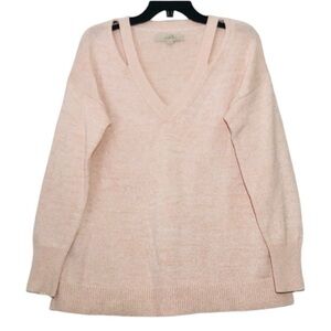 LOFT Soft Marled Peach Semi-Detached V Neck Ribbed Hems Light Sweater size XS